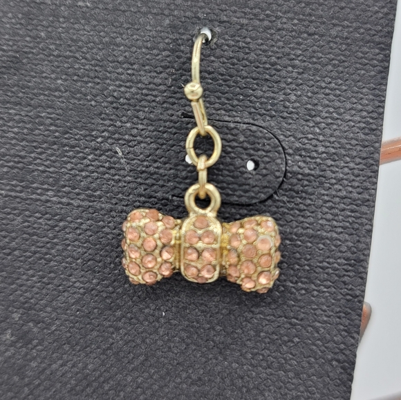 Cookie Lee Bow Earrings Gold Tone Pink Pavè Crystal Dangle New on Card, NWT - Picture 2 of 8